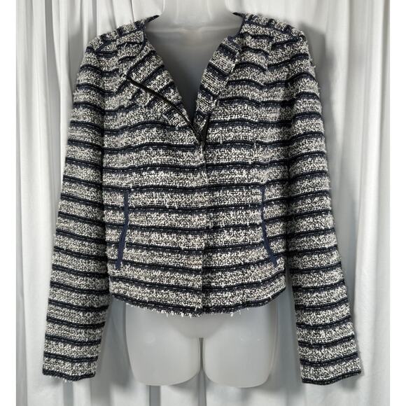 Ann Taylor Loft Tweed Blazer Jacket Navy Blue White 6 Preppy Workwear 89-10 - Picture 2 of 14